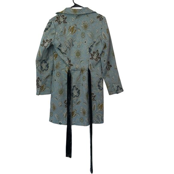 CAbi Guinevere Floral Jacquard Tapestry Longline Belted Coat Size 6 Blue Green - Picture 3 of 9
